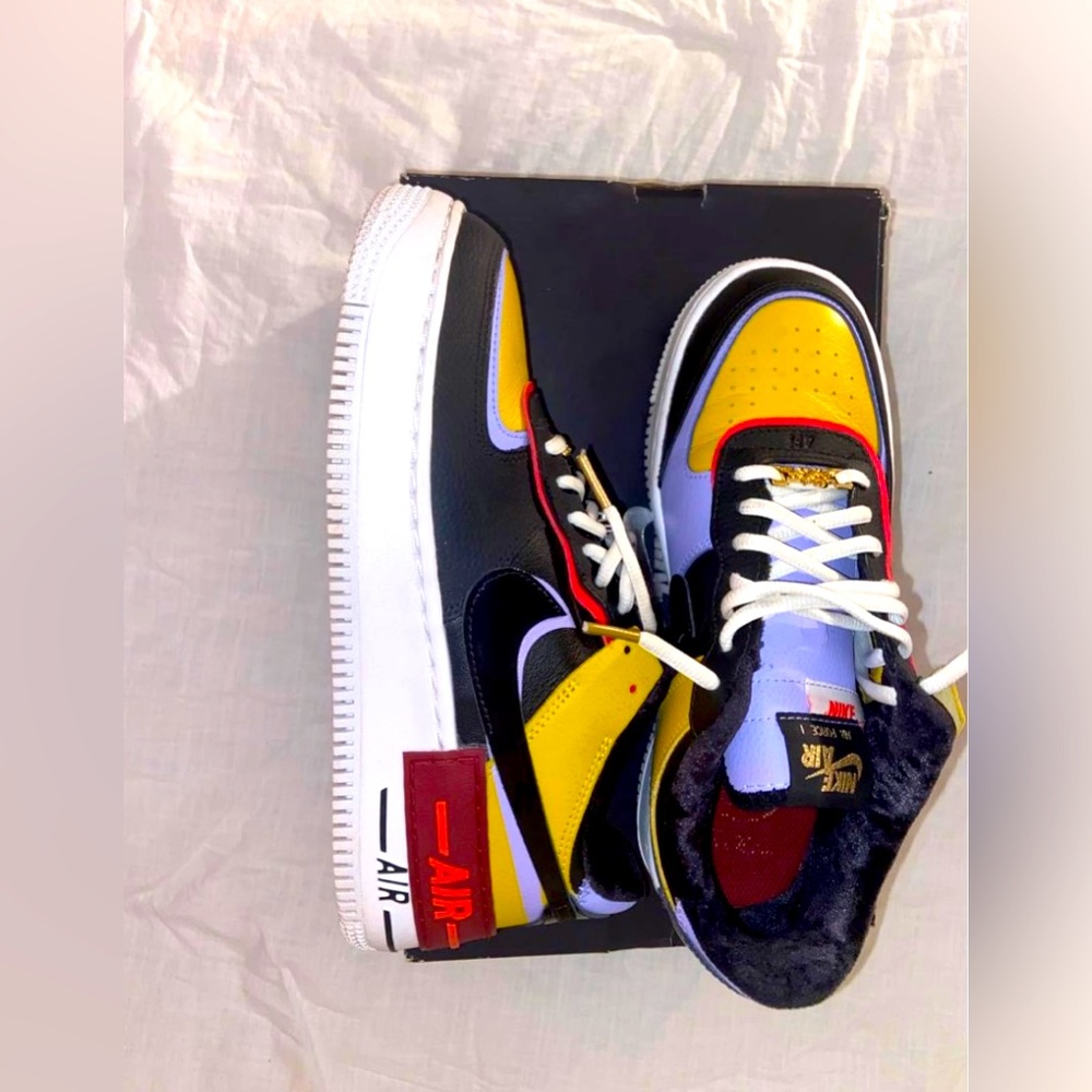 Women’s Nike Air Force 1’s Shadow Dark Sulfur Black Purple Size 8.5